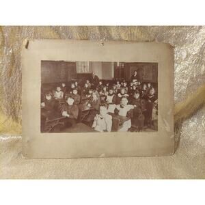 Early 1900s School Photo Classroom Students Children Boys Girls Desks Chalkboard